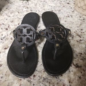 Black pebbled leather Tory Burch Miller Sandals-10